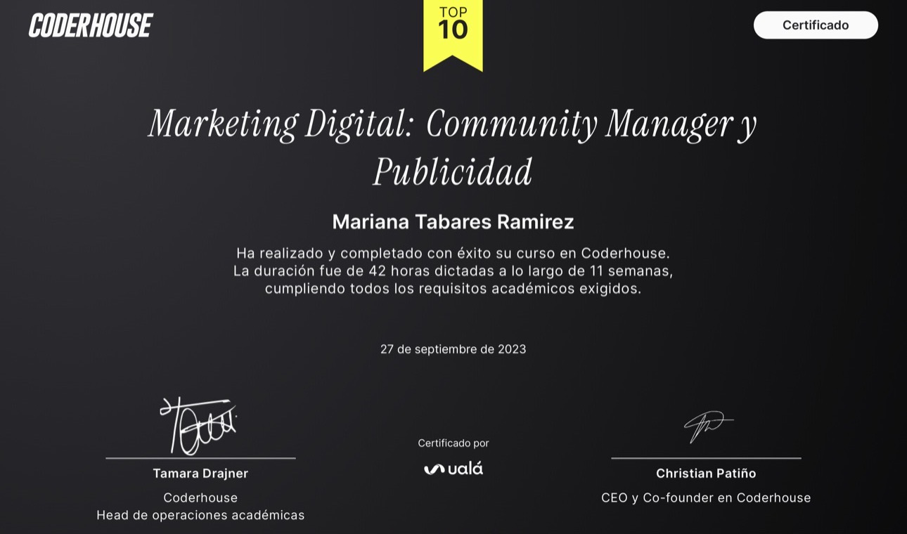 Certificado: Community Manager Coder House